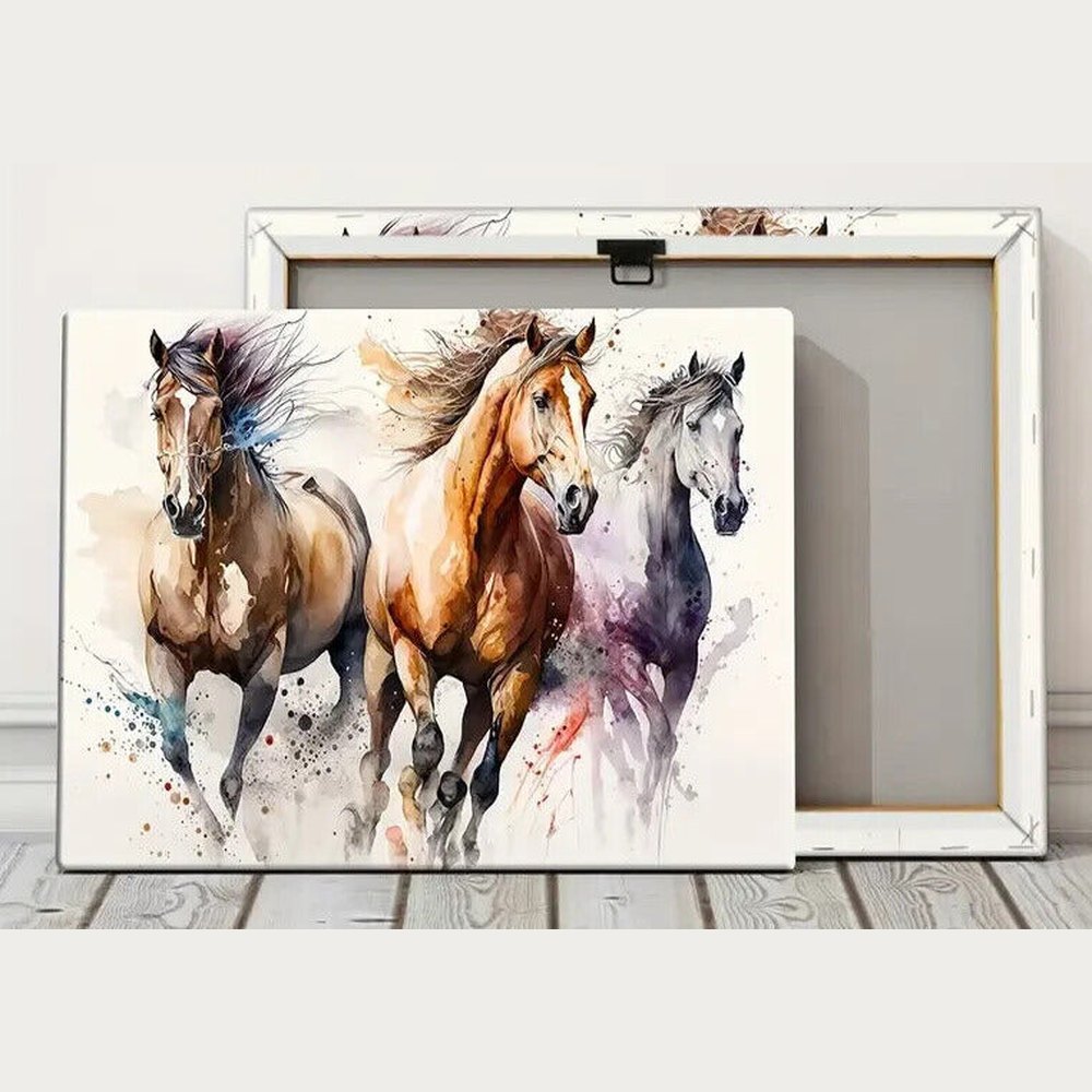 Majestic Horses Running Nordic Style Canvas Print Framed 12" x 16" Wall Art Home & Garden:Home Décor:Posters & Prints Style Your Walls